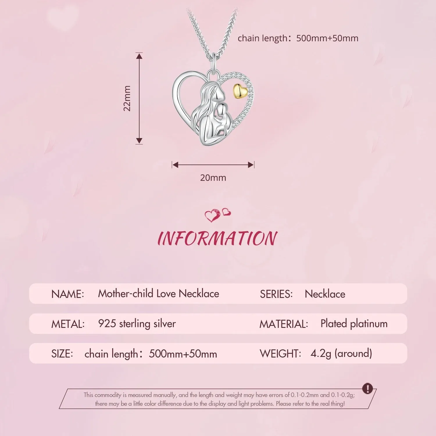 925 Sterling Silver Mother and Child Heart Pendant Necklace for Women Birthday Mother's Day Gift Fine Jewelry