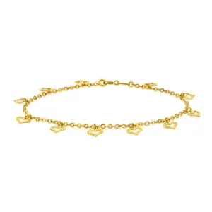 9ct Yellow Gold Belcher 19 cm Bracelet with 11 diamond Cut Heart Charms