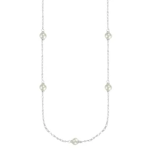 Adorned Pearl Station Necklace in Silver