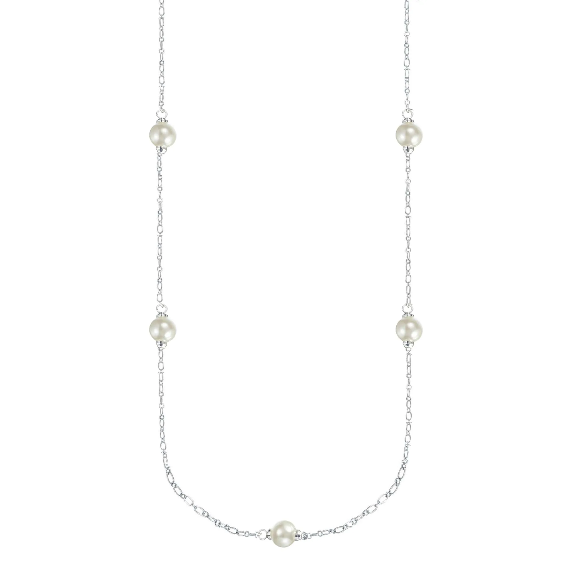 Adorned Pearl Station Necklace in Silver