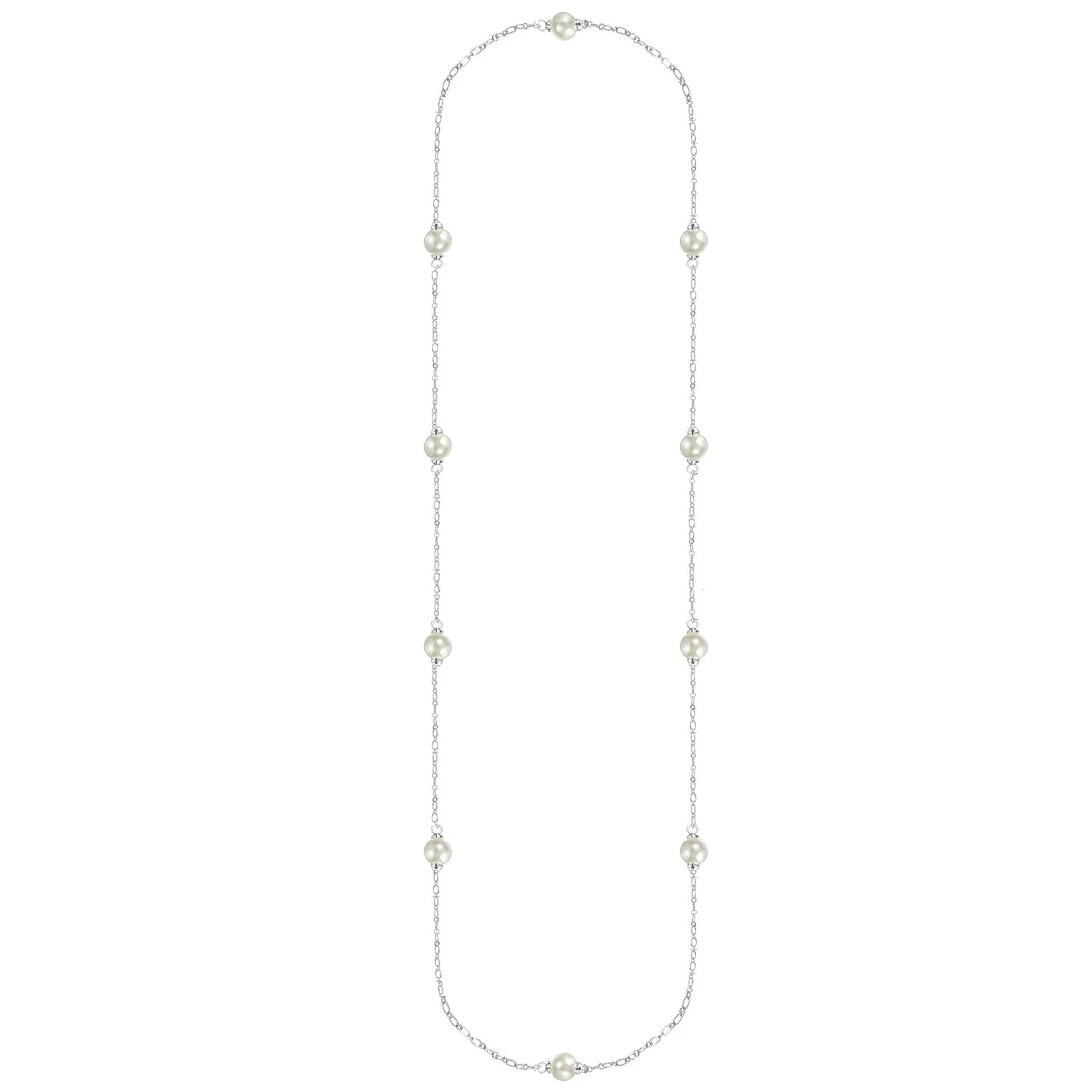 Adorned Pearl Station Necklace in Silver