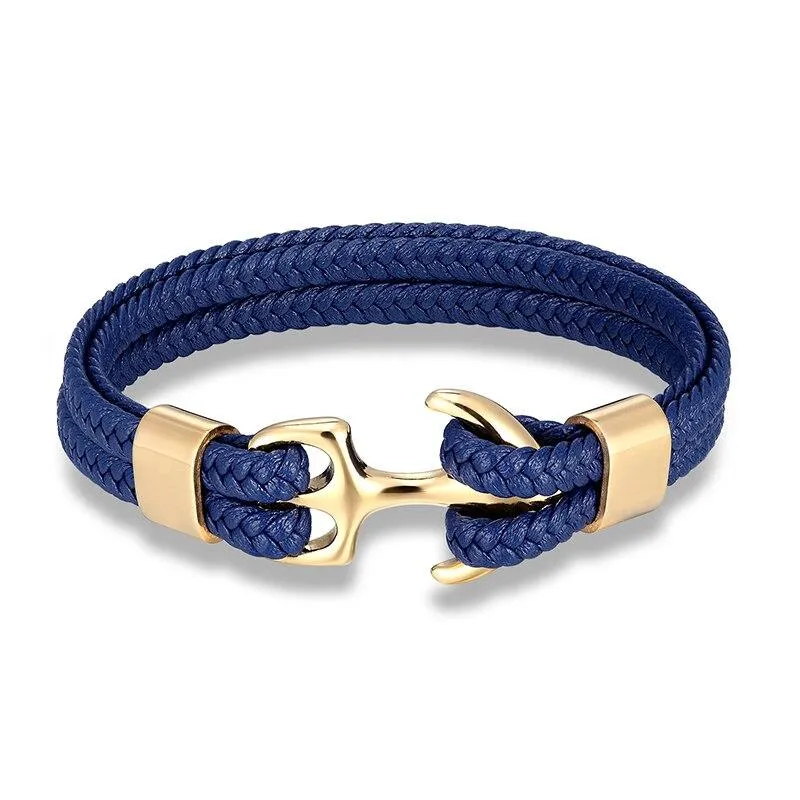 Anchor Blue Braided Leather Bracelet