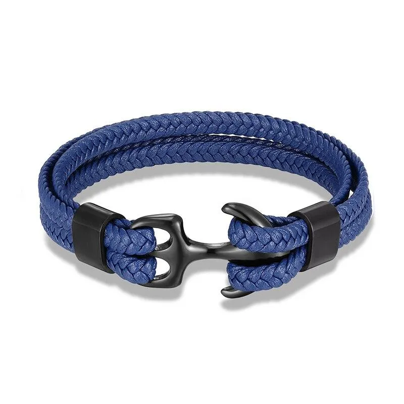 Anchor Blue Braided Leather Bracelet