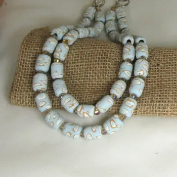 Aqua Bead Necklace Handmade Double Strand Bead  Necklace