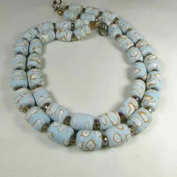 Aqua Bead Necklace Handmade Double Strand Bead  Necklace