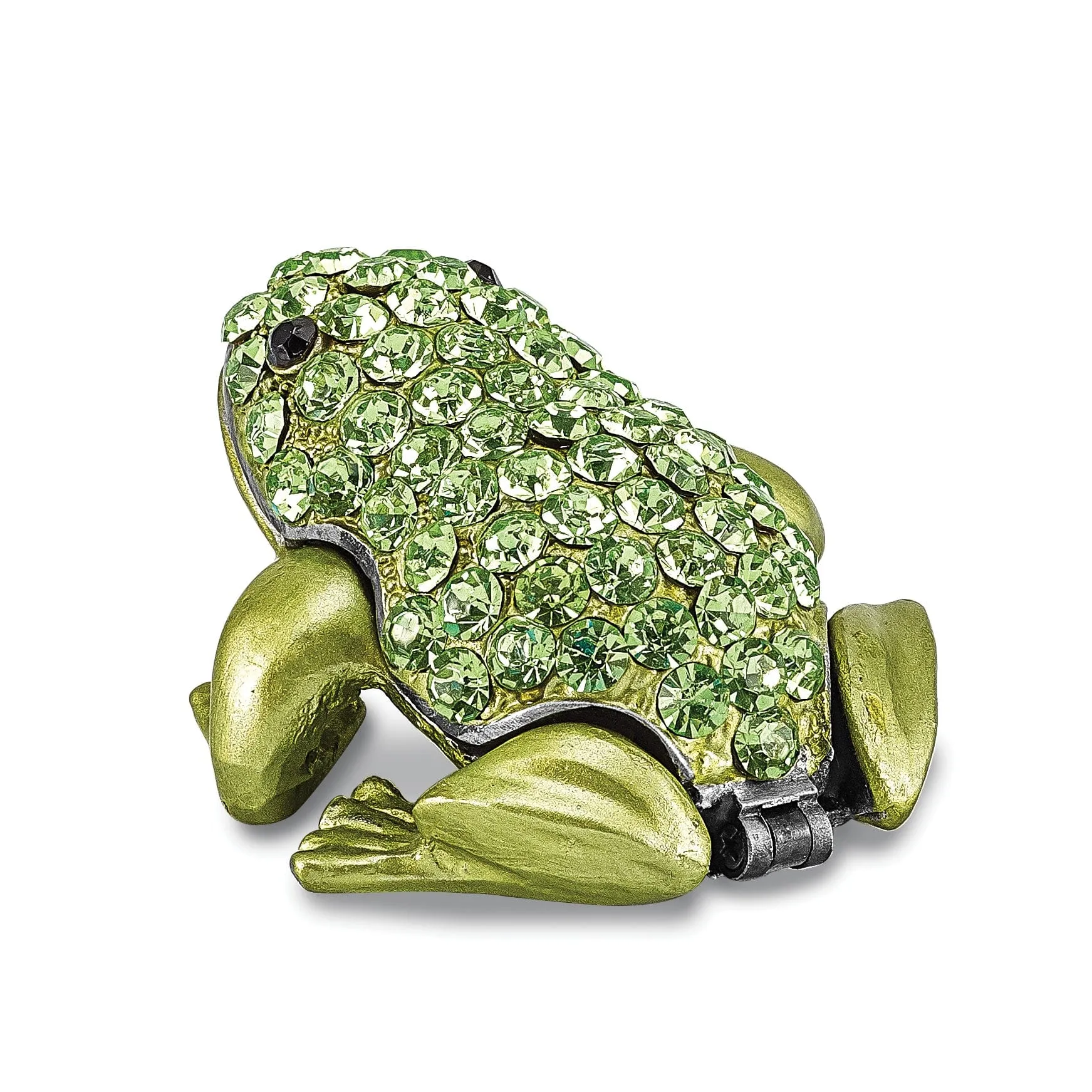 Bejeweled Green Black Silver Tone Color HOPPER Green Frog Trinket Box