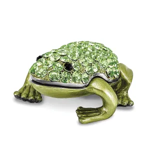 Bejeweled Green Black Silver Tone Color HOPPER Green Frog Trinket Box