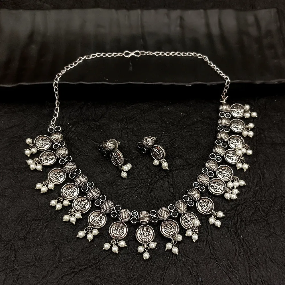 Bhavi Jewel Oxidised Plated Temple And Pearl Necklace Set