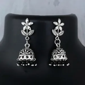 Bhavi Jewels Silver Plated Black Beads Jhumki Earrings