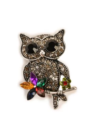 Big Eyed Owl Stone Studded Brooch