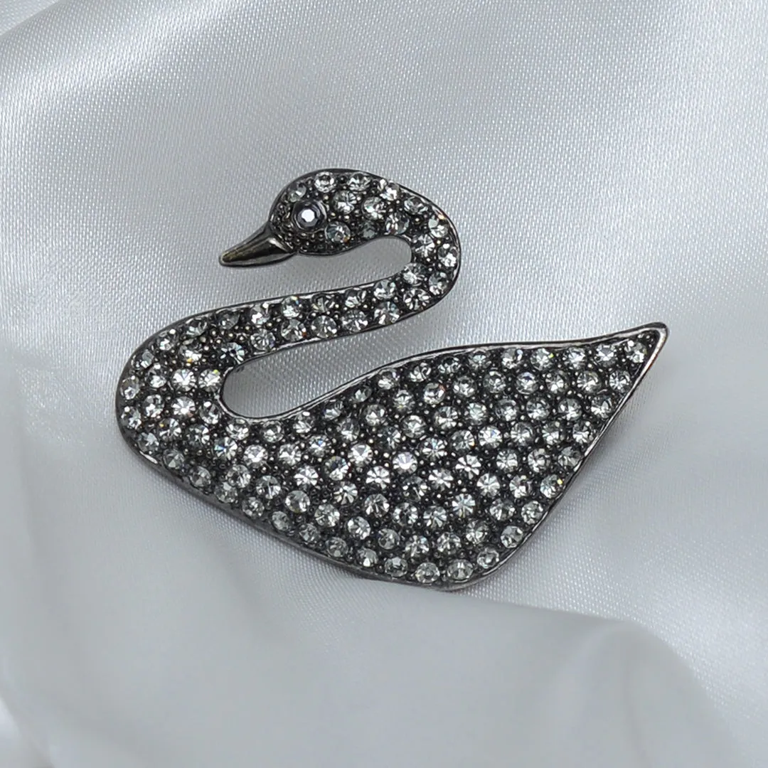 Black Swaroski Swan Stone Studded Brooch