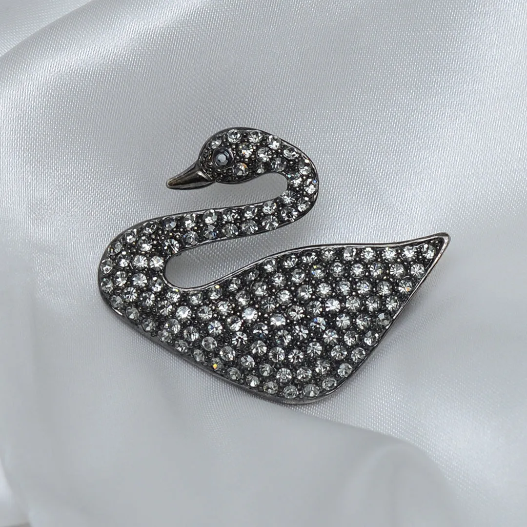 Black Swaroski Swan Stone Studded Brooch