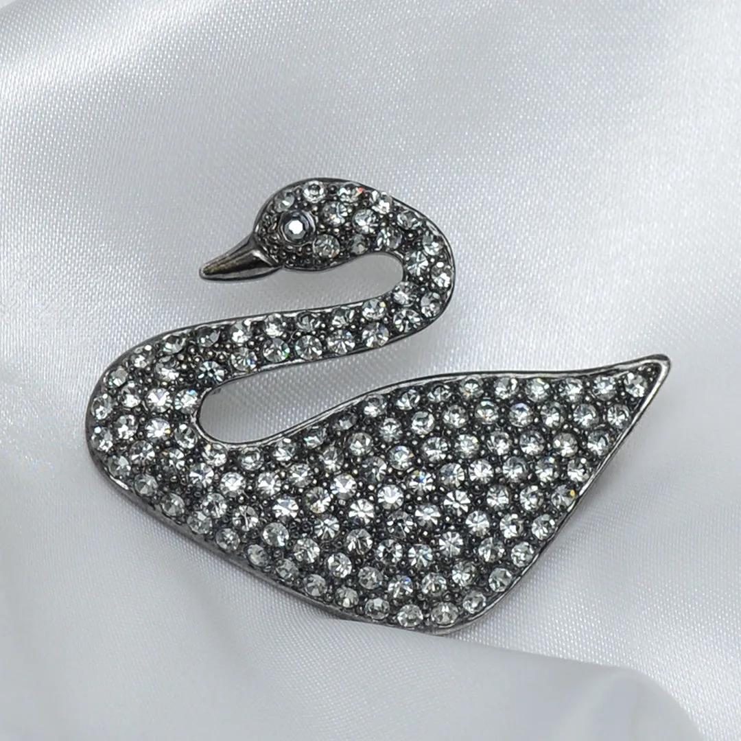 Black Swaroski Swan Stone Studded Brooch