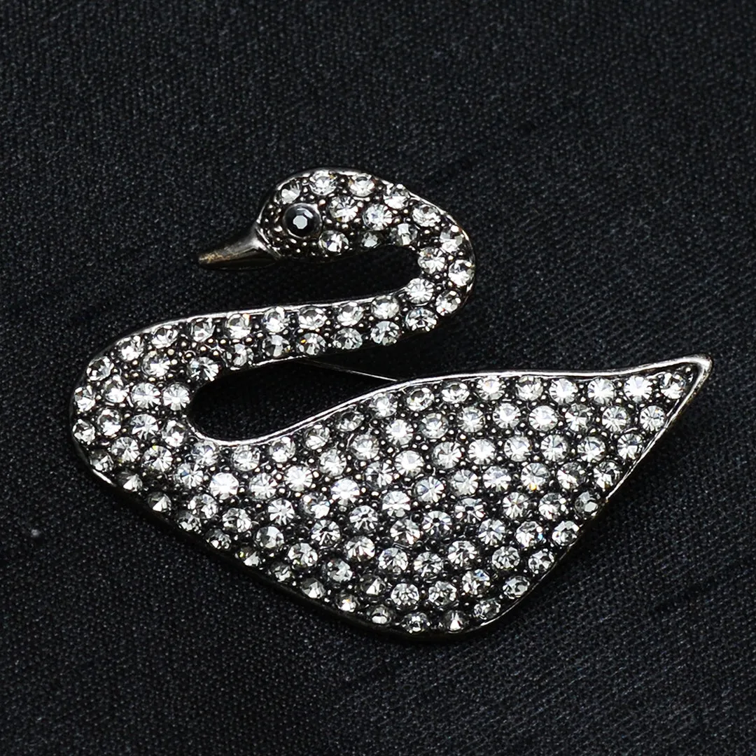 Black Swaroski Swan Stone Studded Brooch