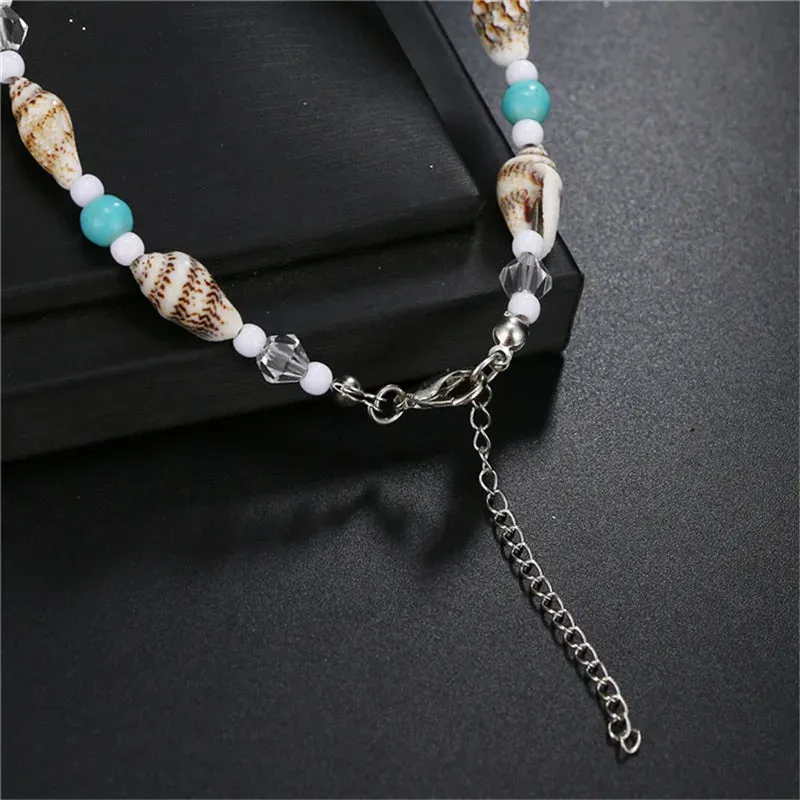 Boho Turquoise Beachy Beads Seashells Charm Anklet.