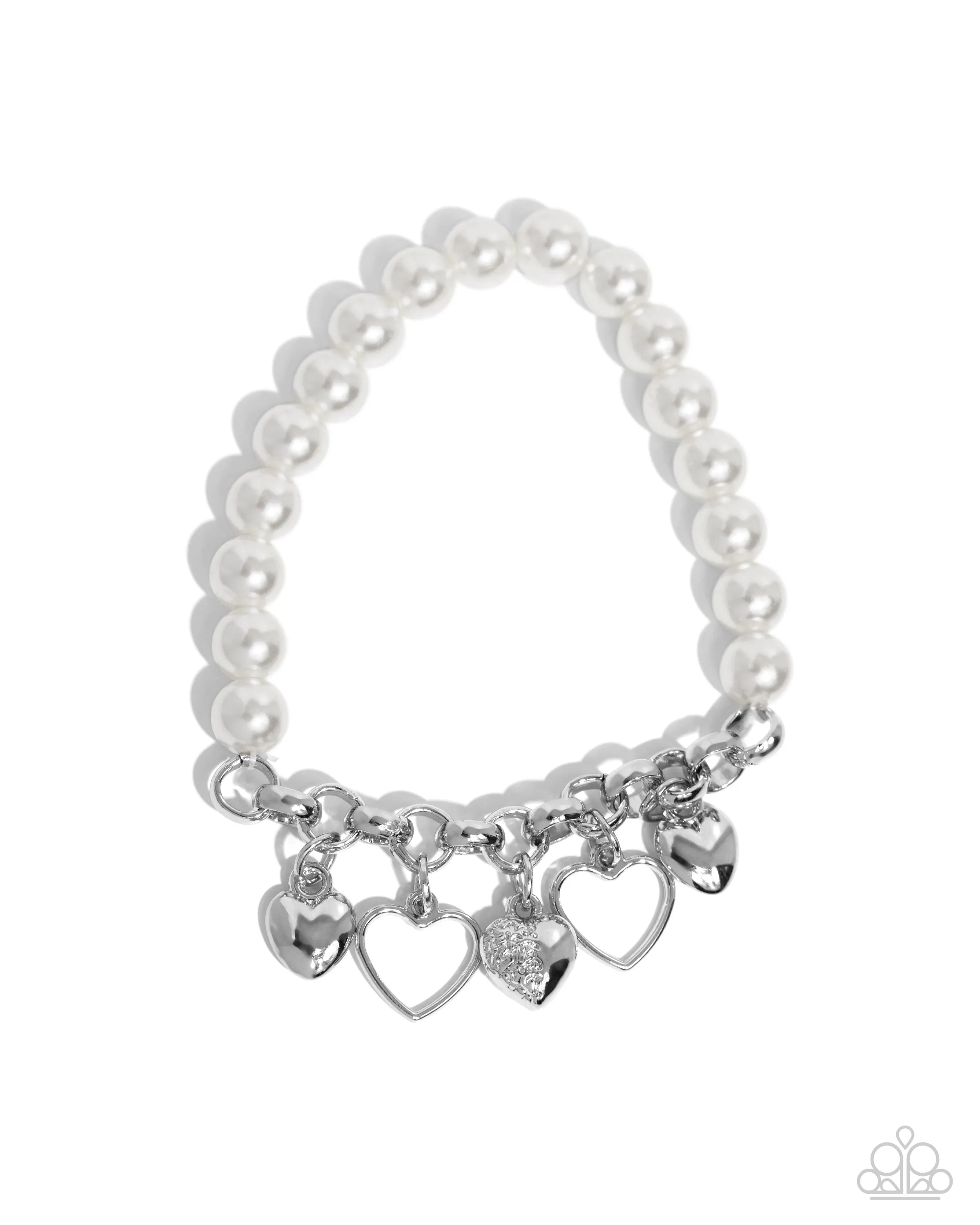 Charming Candidate White Pearl and Heart Charm Bracelet - Paparazzi Accessories