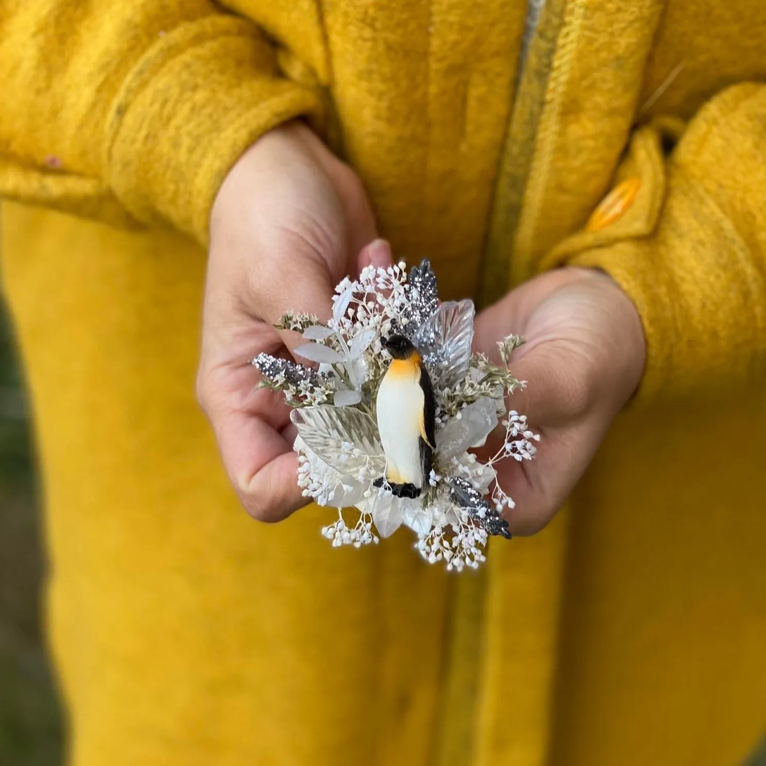 Christmas brooch with penguin Flower brooch for coat Winter happy feet brooch Handmade brooch Xmas gift Original and unique brooch Wedding