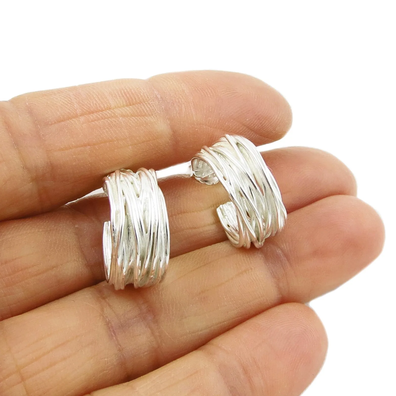 Circle Hoops 925 Sterling Silver Wire Stack Earrings