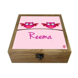 Custom Jewellery Wooden Storage Box - Pink Owl