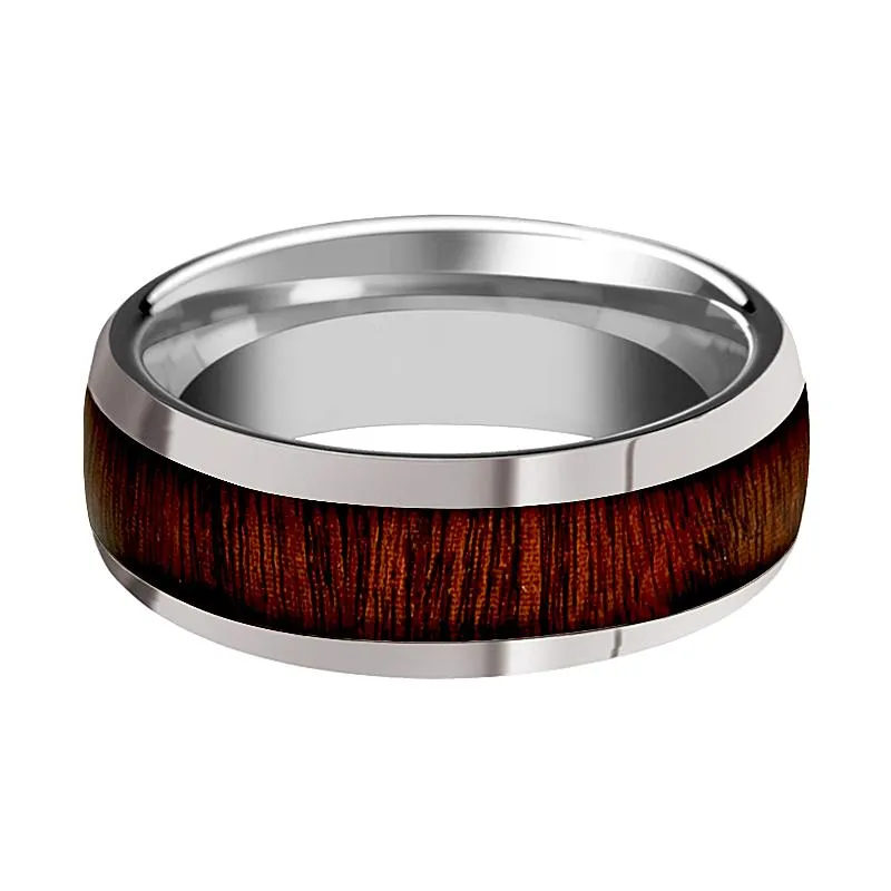 DALBERG | Silver Tungsten Ring, Rose Wood Inlay, Domed