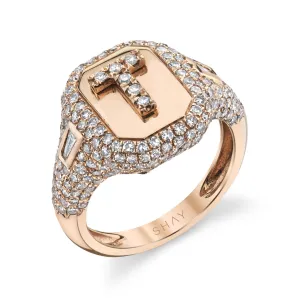 DIAMOND PAVE INITIAL PINKY RING