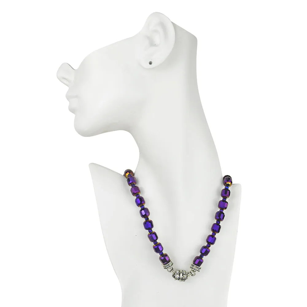 Divine Sparkle Crystal Beaded Magnetic Interchangeable Necklace (Silver Ox/Purple)