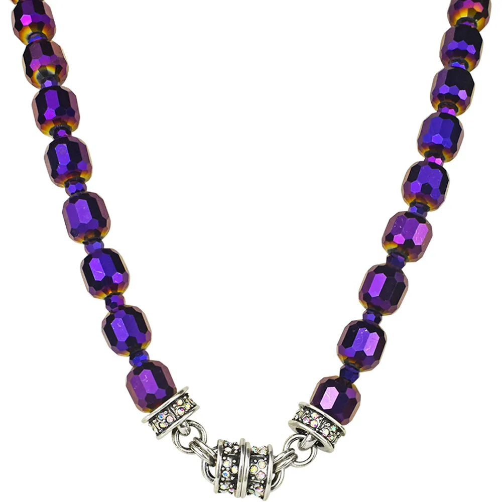 Divine Sparkle Crystal Beaded Magnetic Interchangeable Necklace (Silver Ox/Purple)