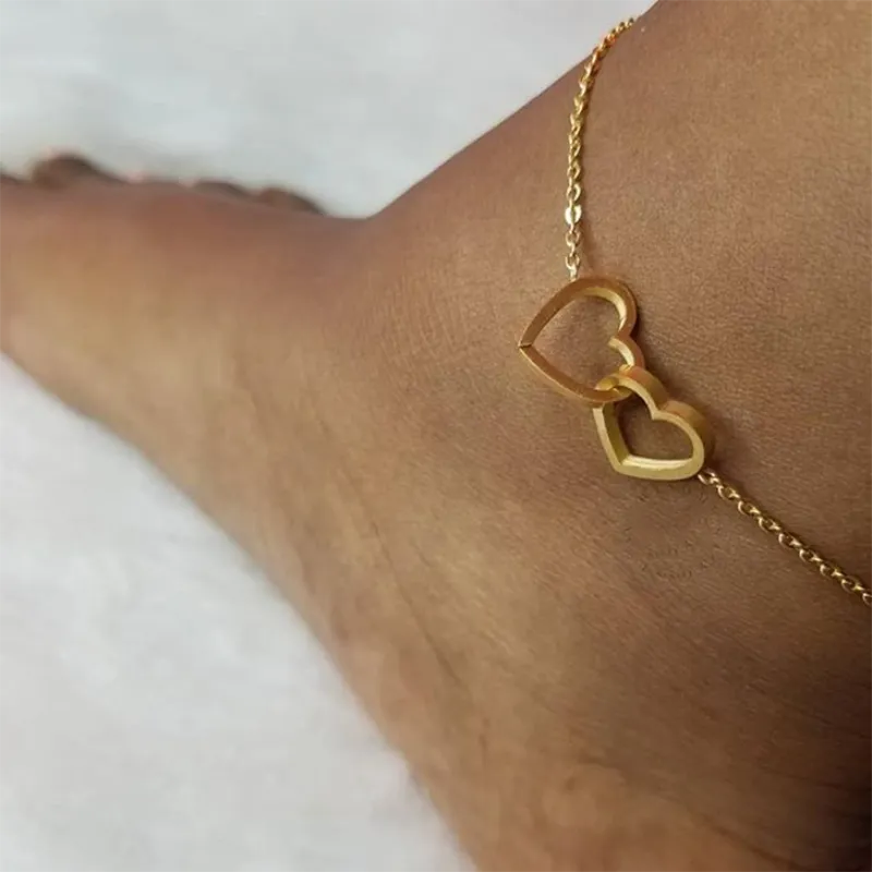 Double Heart Foot Anklets For Women