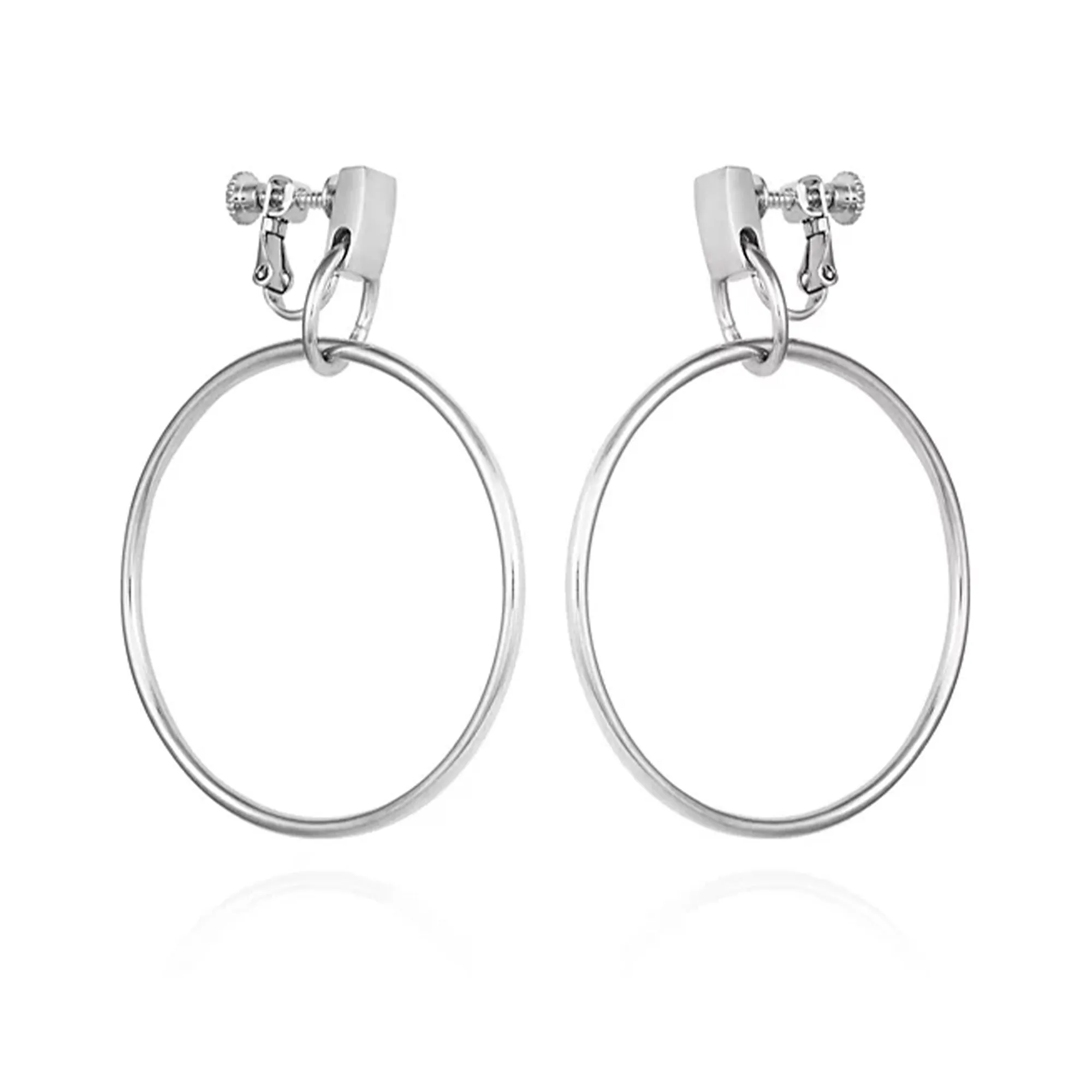 Drop Hoop Clip On Earrings