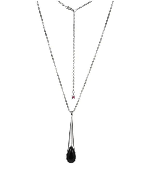 ELLE Sterling Silver "Ethereal Drops" Black Agate Necklace (SI5144)