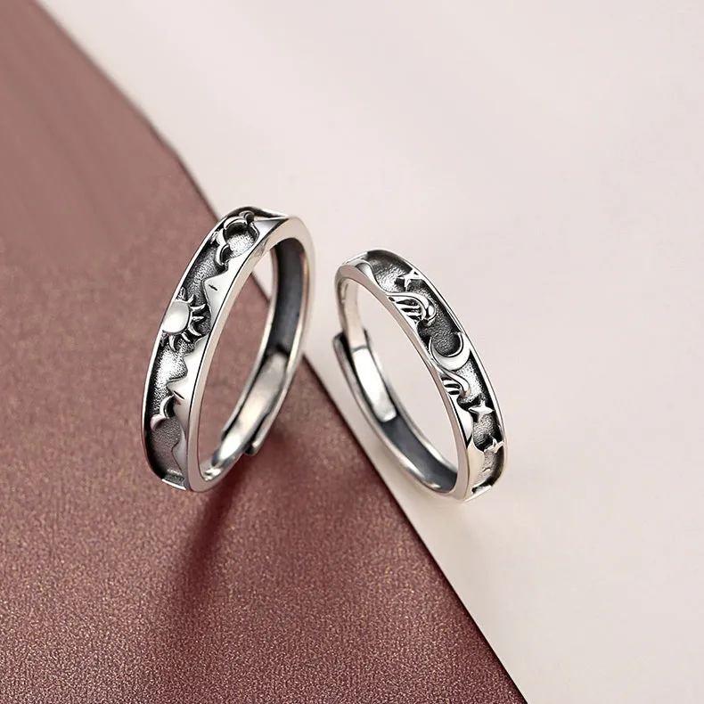 Engravable Sun and Moon Couple Wedding Rings