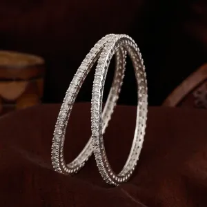 Estele Rhodium Plated Exquisite White American Diamond Bangles | Available in 2:6 & 2:8 Sizes |A Perfect Blend of Elegance & Glamour for Women