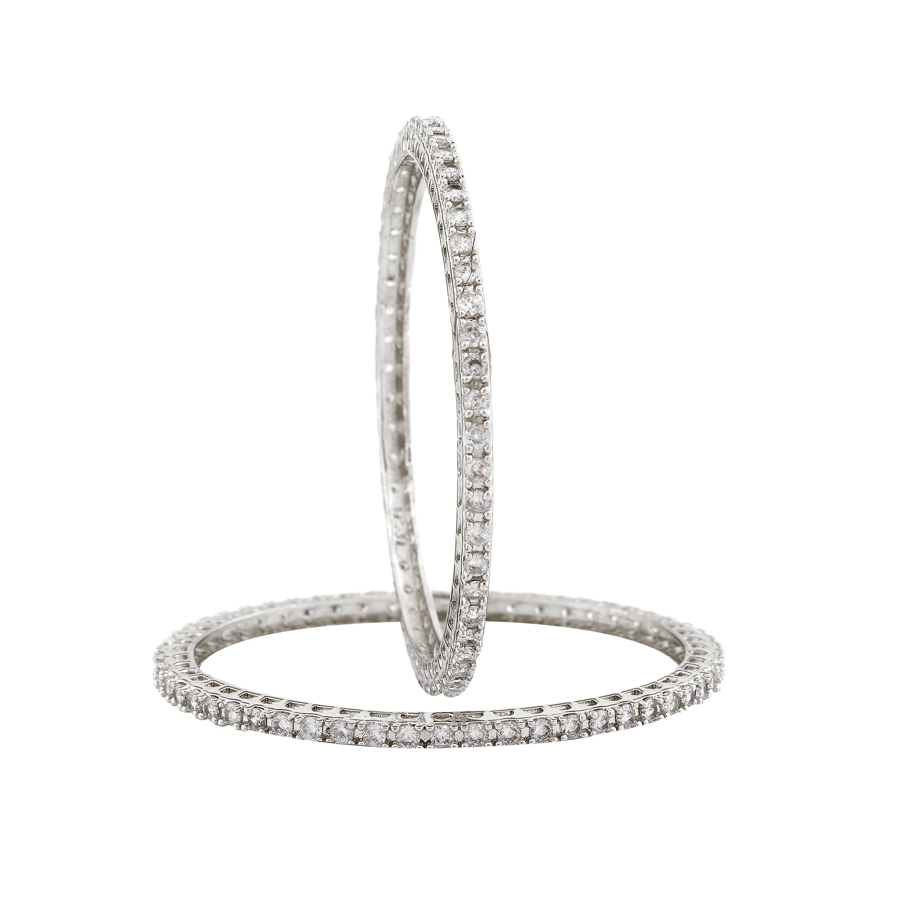 Estele Rhodium Plated Exquisite White American Diamond Bangles | Available in 2:6 & 2:8 Sizes |A Perfect Blend of Elegance & Glamour for Women