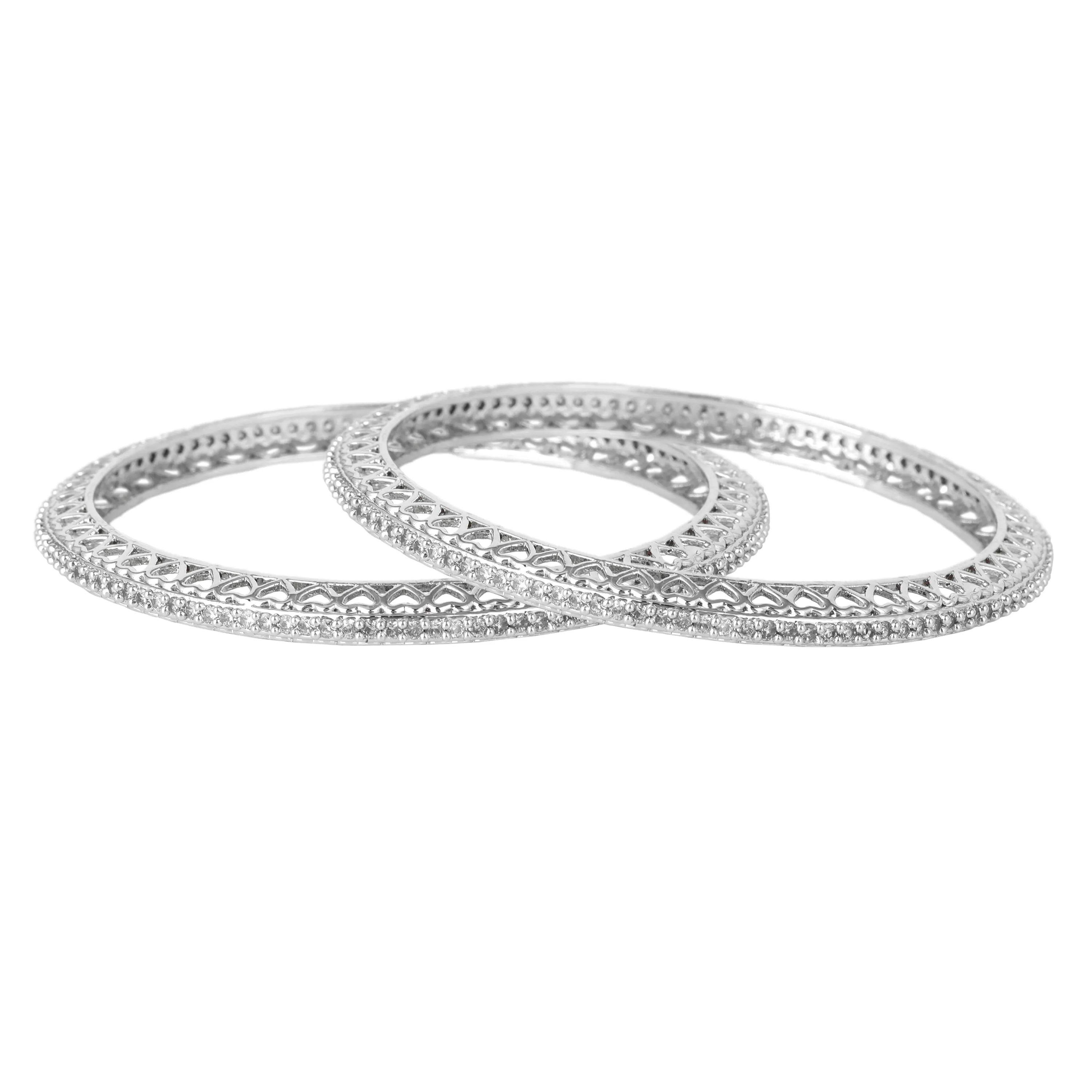 Estele Rhodium Plated Shining White American Diamond Bangles for Women| Available in 2:6 & 2:8 Sizes |A Sparkling Jewelry Choice for Every Occasion