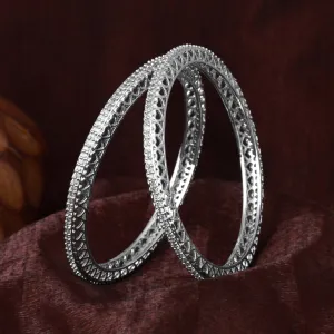 Estele Rhodium Plated Shining White American Diamond Bangles for Women| Available in 2:6 & 2:8 Sizes |A Sparkling Jewelry Choice for Every Occasion