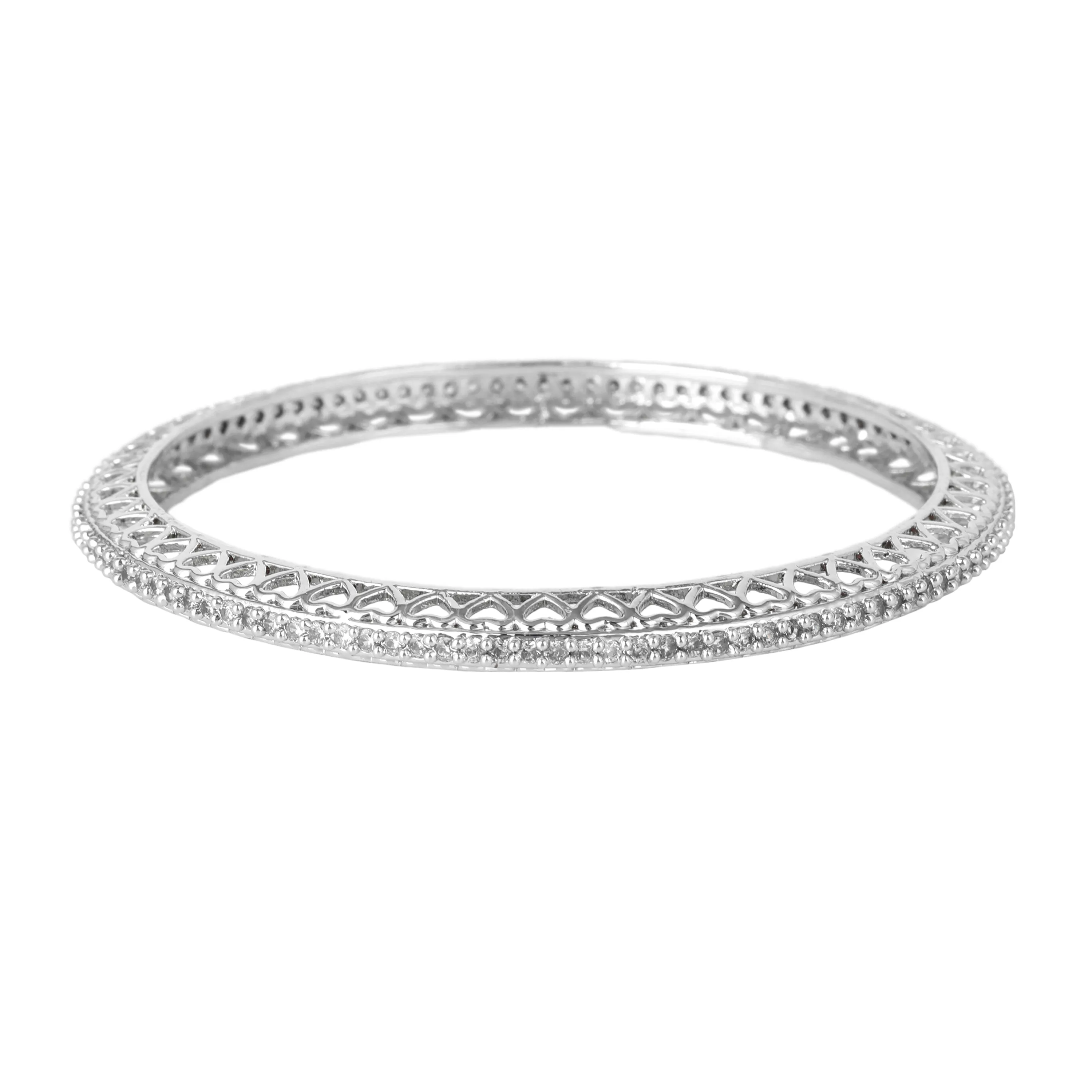 Estele Rhodium Plated Shining White American Diamond Bangles for Women| Available in 2:6 & 2:8 Sizes |A Sparkling Jewelry Choice for Every Occasion