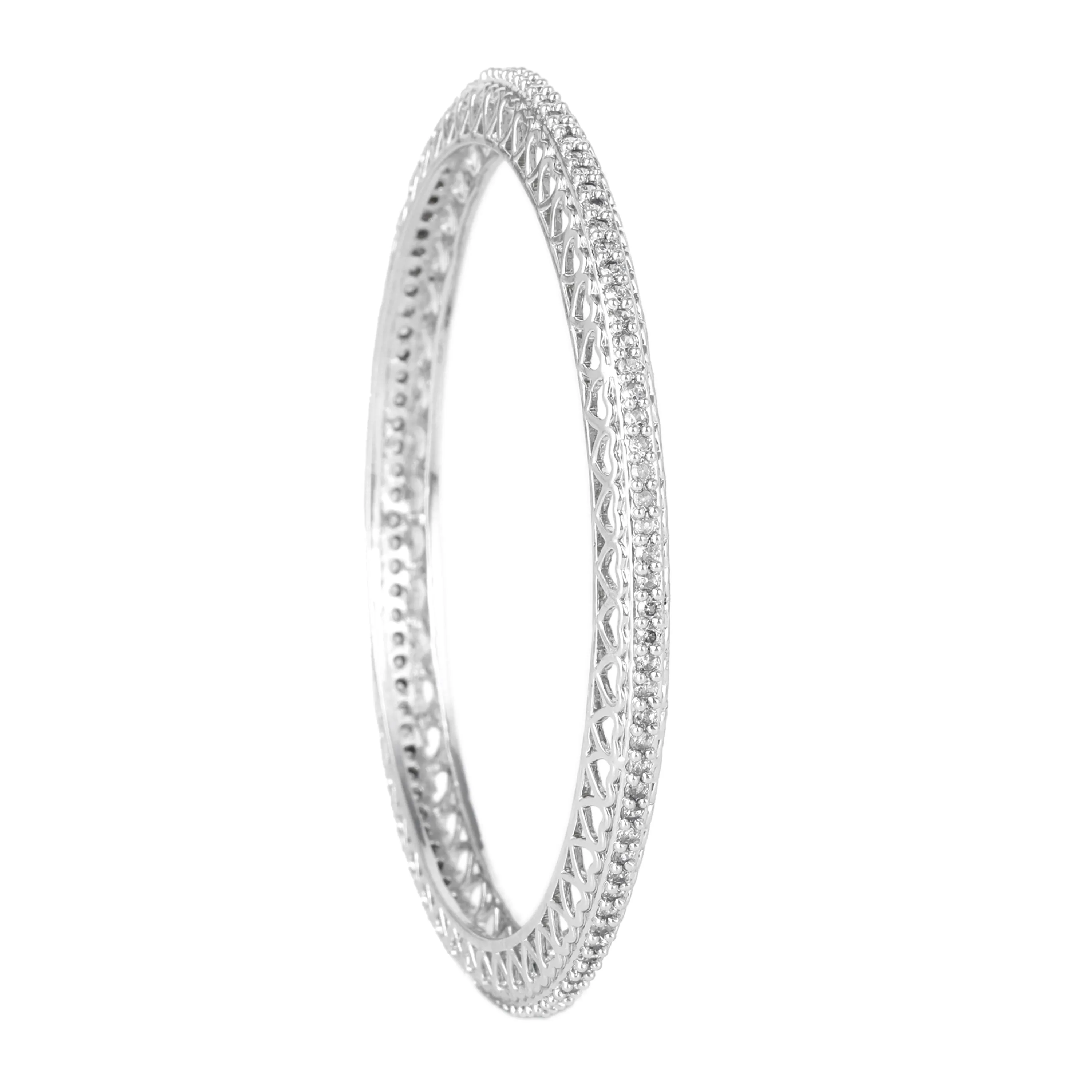 Estele Rhodium Plated Shining White American Diamond Bangles for Women| Available in 2:6 & 2:8 Sizes |A Sparkling Jewelry Choice for Every Occasion