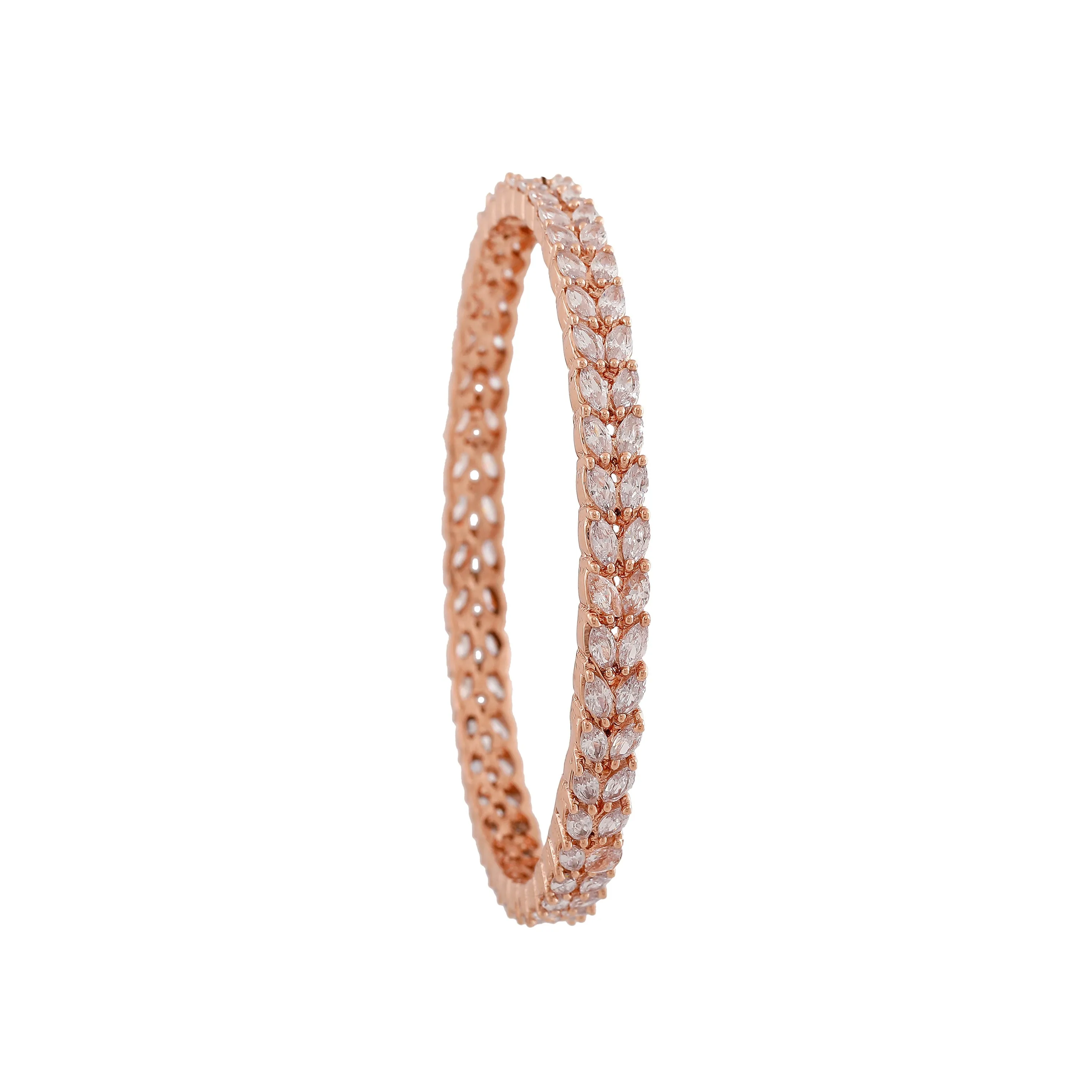 Estele Rosegold-Plated Refined White American Diamond 2:6 Size Bangles with Leafy Accents |Perfect for Modern & Traditional Outfits for Women