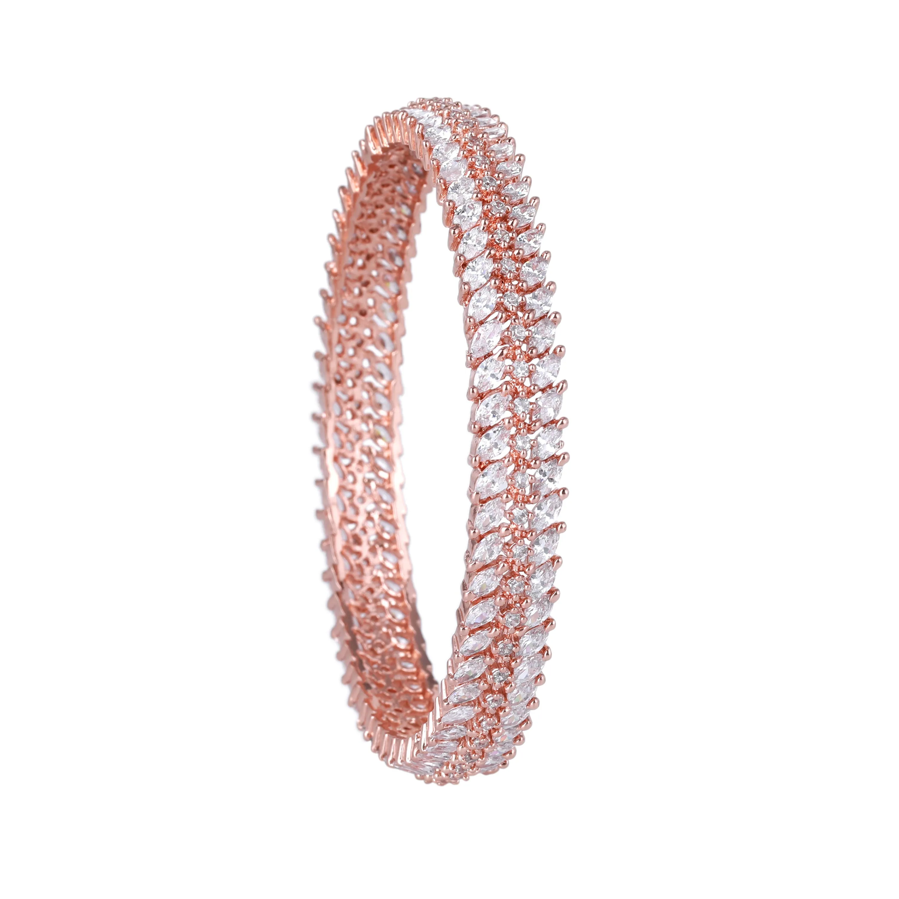 Estele Rosegold Plated Refined White American Diamond Bangles for Women| Available in 2:6, & 2:8 Sizes |A Timeless Jewelry Choice for Every Occasion