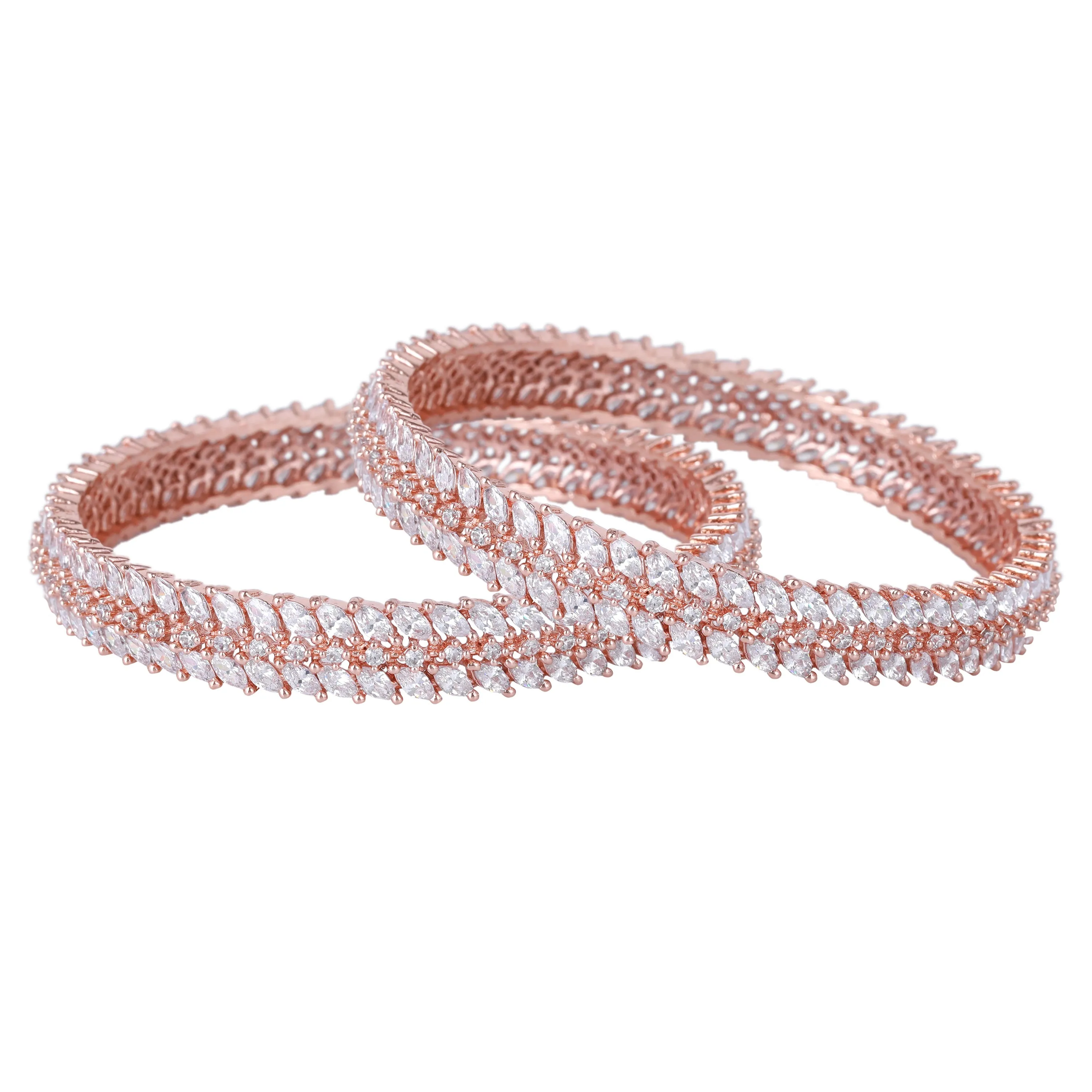 Estele Rosegold Plated Refined White American Diamond Bangles for Women| Available in 2:6, & 2:8 Sizes |A Timeless Jewelry Choice for Every Occasion