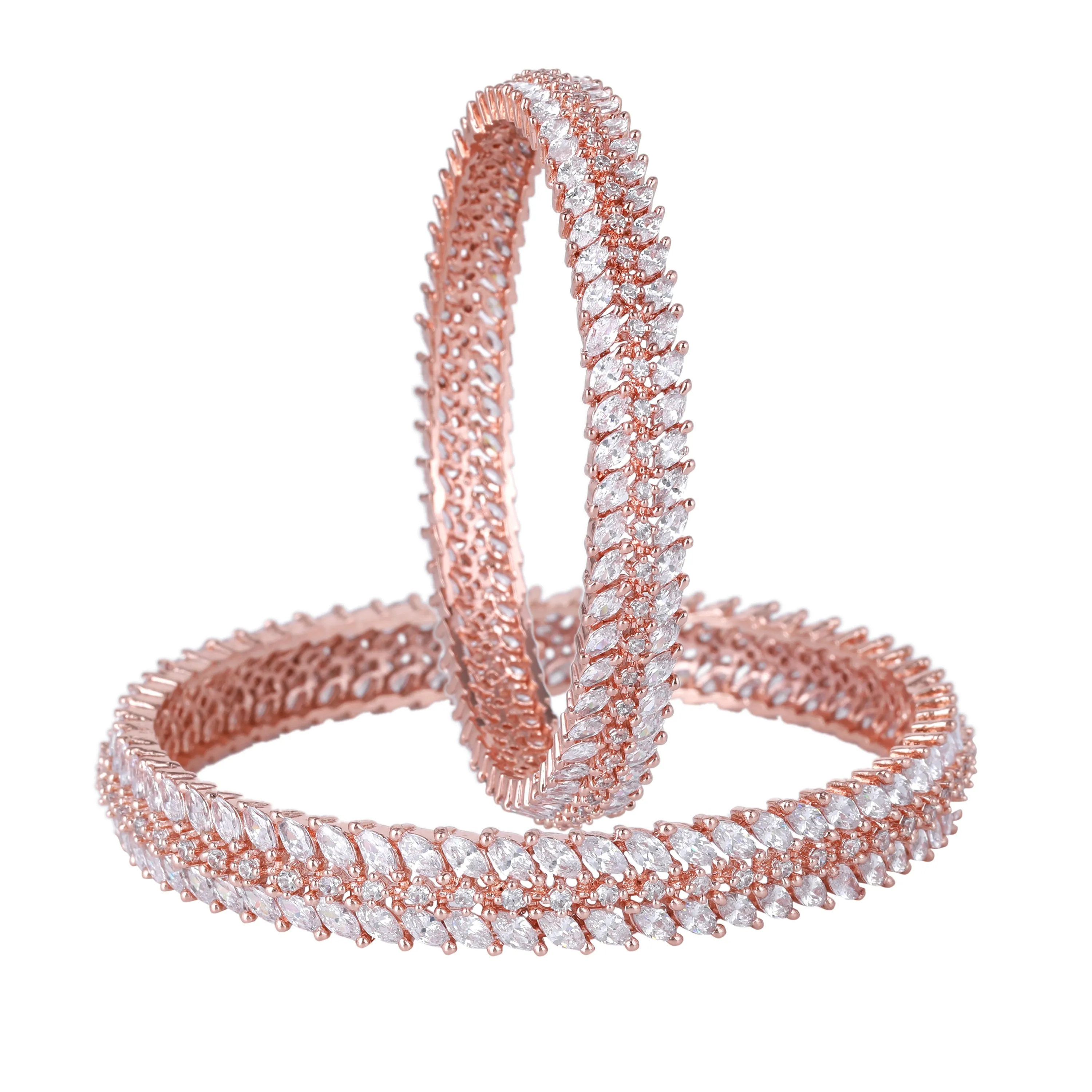 Estele Rosegold Plated Refined White American Diamond Bangles for Women| Available in 2:6, & 2:8 Sizes |A Timeless Jewelry Choice for Every Occasion