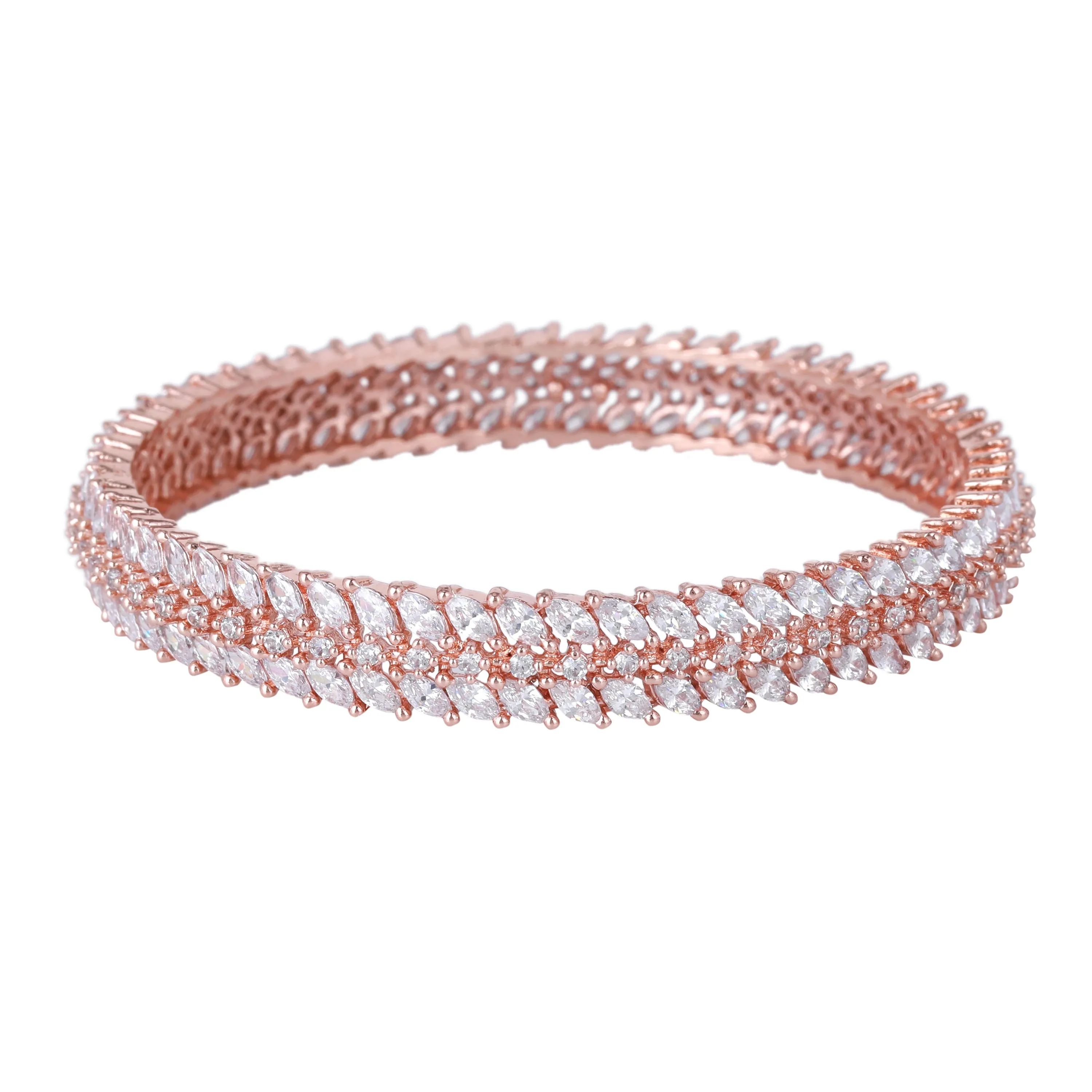 Estele Rosegold Plated Refined White American Diamond Bangles for Women| Available in 2:6, & 2:8 Sizes |A Timeless Jewelry Choice for Every Occasion