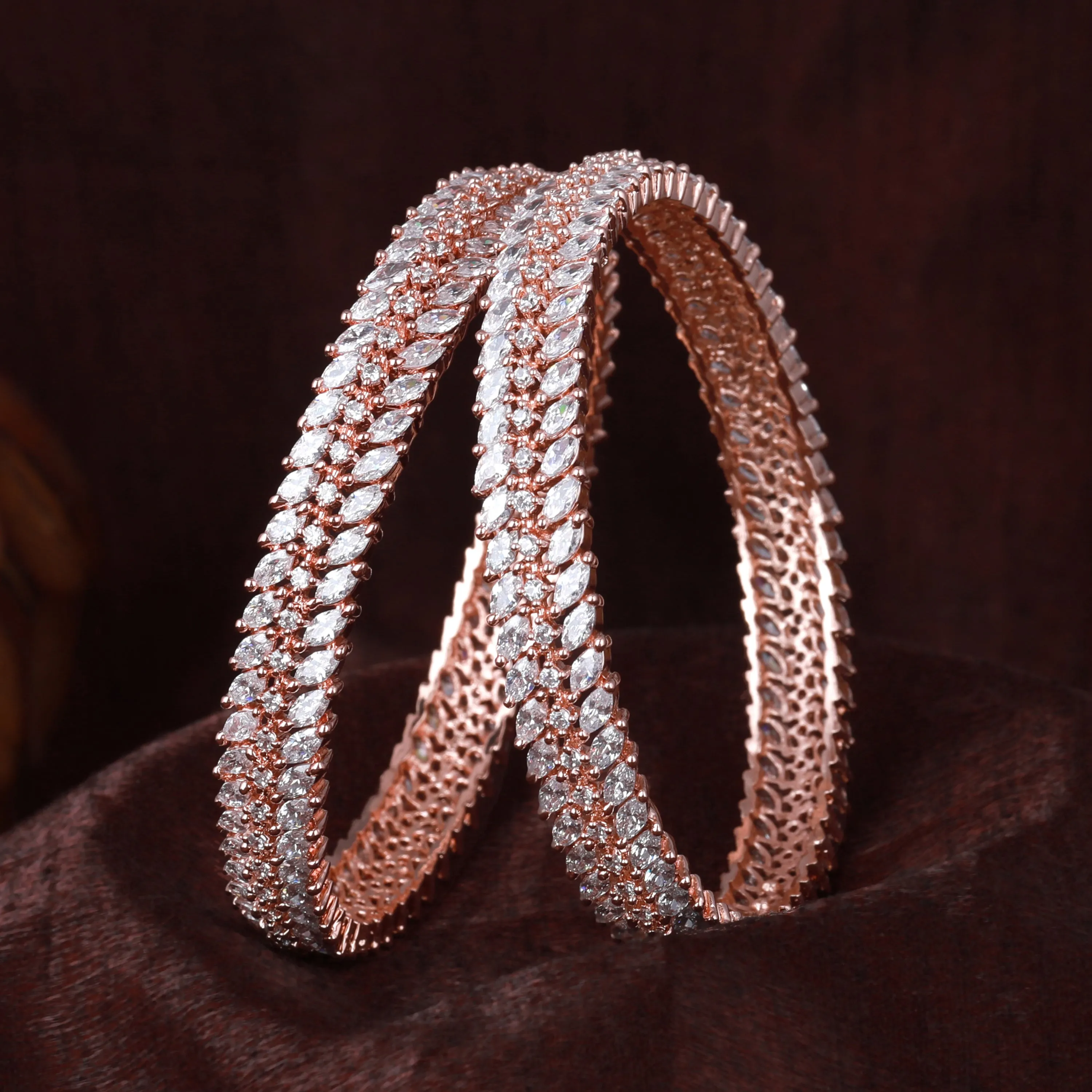 Estele Rosegold Plated Refined White American Diamond Bangles for Women| Available in 2:6, & 2:8 Sizes |A Timeless Jewelry Choice for Every Occasion