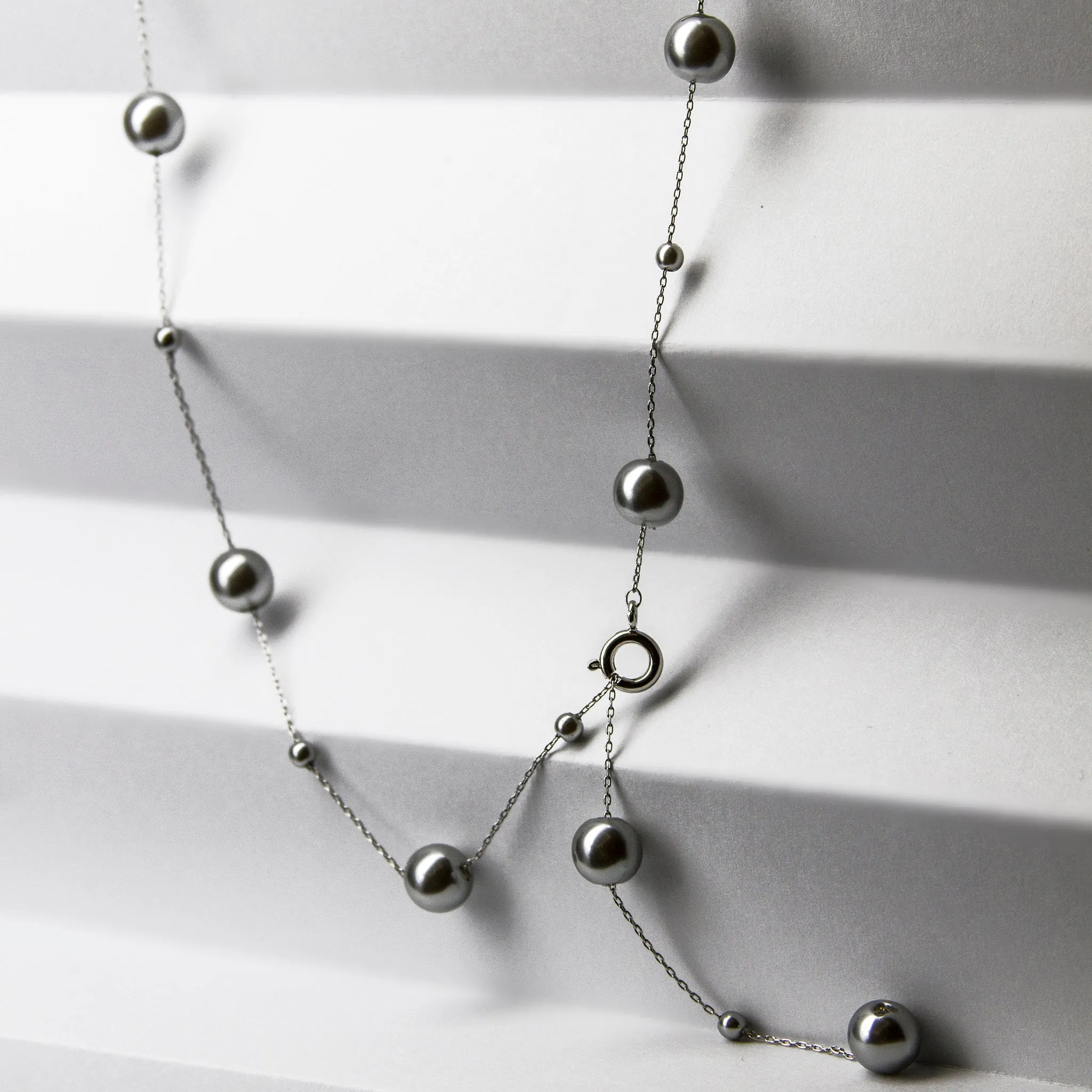 Ethereal Pearl Cascade,Transformative Silver Gray Necklace-i7bags