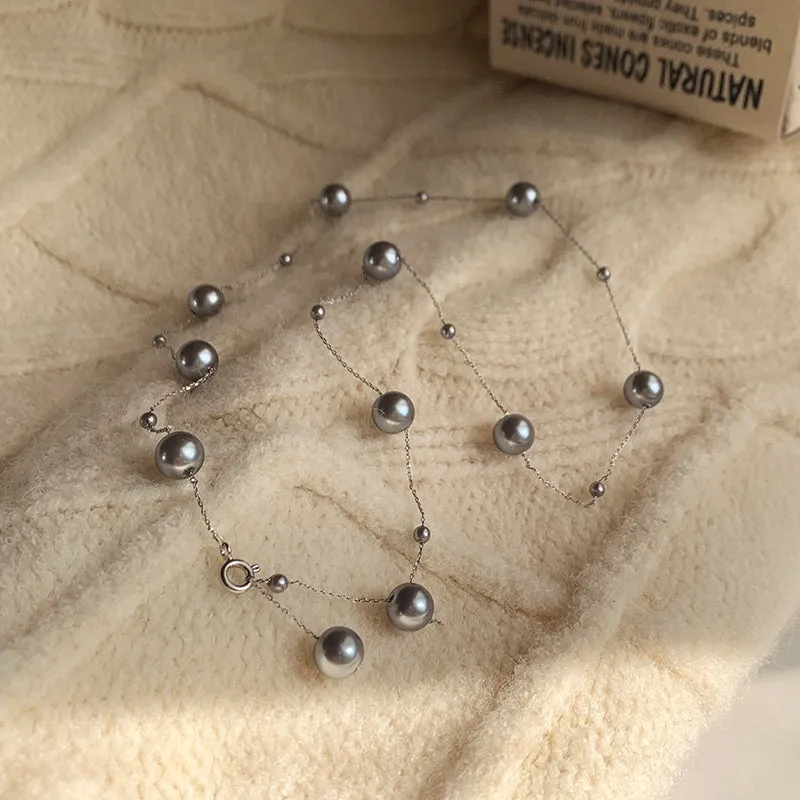 Ethereal Pearl Cascade,Transformative Silver Gray Necklace-i7bags