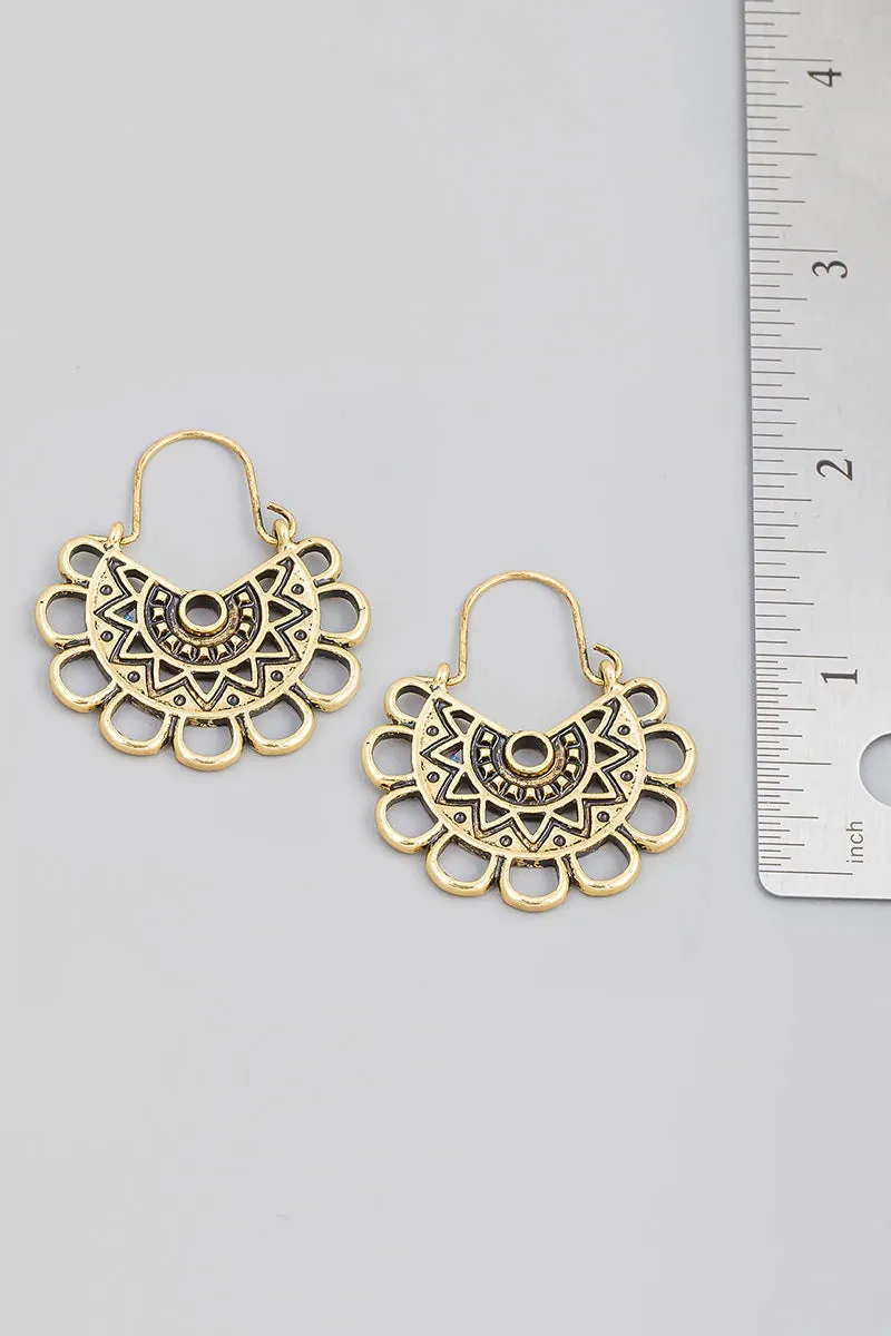 Ethnic Flower Disc Drop Earrings