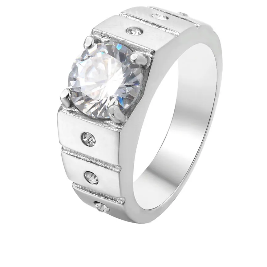 European and American Fashion Titanium Steel Rings with Personalized Wedding Diamond Accent