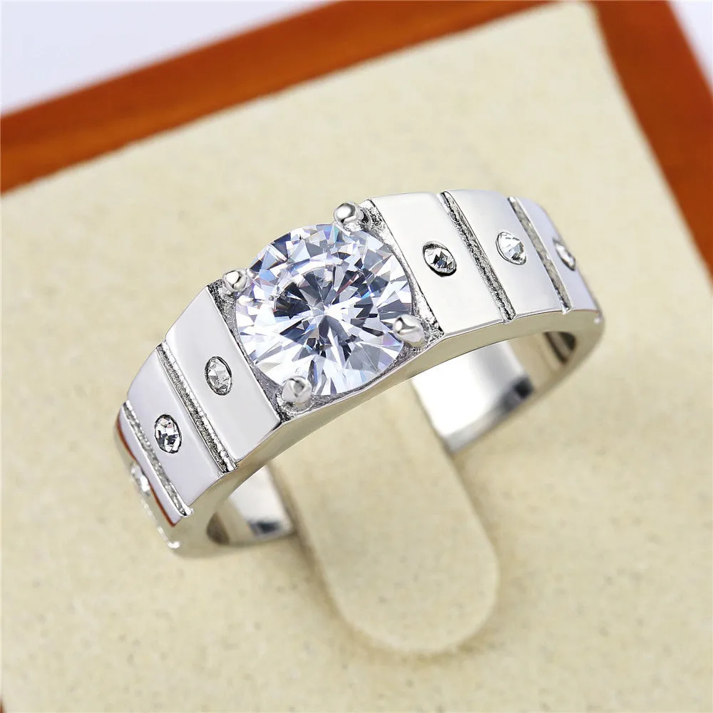 European and American Fashion Titanium Steel Rings with Personalized Wedding Diamond Accent