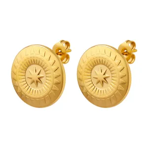 European and American Trendy Star Shield Earrings - Stylish Titanium Steel 18K Gold Design