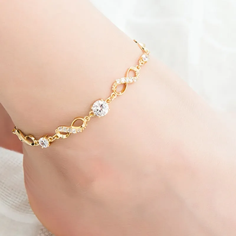 Fashion Bohemian Anklet For Women Gold Leg Chain Big Rhinestone Anklet